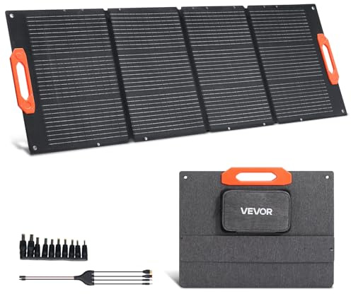 VEVOR Panel Solar Monocristalino Plegable 150 W, Cargador Portátil ETFE Monocristalino con Eficiencia 23%, Salida MC4, Tipo C, Impermeable IP67 para Centrales Eléctricas, Camping y Senderismo