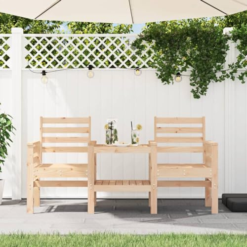 Mokuyary Panchina da giardino con tavolo, 2 posti, in legno massello di pino, per giardino, terrazza, balcone