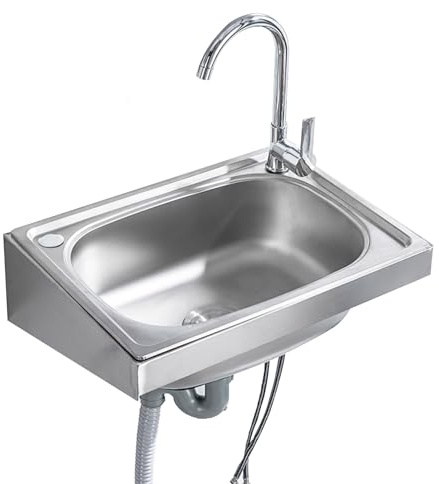 WIQUYBML Lavello in Acciaio Inox da Parete, Stazione lavamani Commerciale da Cucina Rettangolare per Lavanderia, Uso Interno, Camper, lavandino, Bagno (52x38 cm)