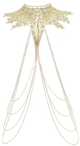 VILLCASE Cadena Corporal Diseño de Múltiples Capas y Flores Cómoda y Elegante de Encaje Dorada para Mujer para Actuaciones y Carnavales