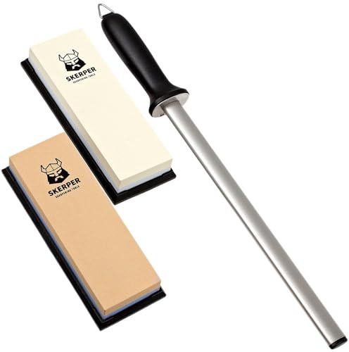 Set d'Aiguisage Skerper Basic Grain SH006 180/600/1000/3000 Avec Fusil d'Aiguisage Diamanté, Tout Pour Débuter avec l'Aiguisage
