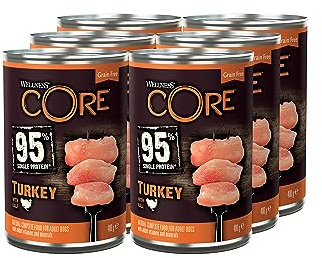 Wellness CORE 95% 6 x 400g, Dinde/Chou – Pâtée pour Chiens Adultes, sans Céréales, Naturelles, Hypoallergénique, Riche en protéines, À Haute Teneur en Viande,