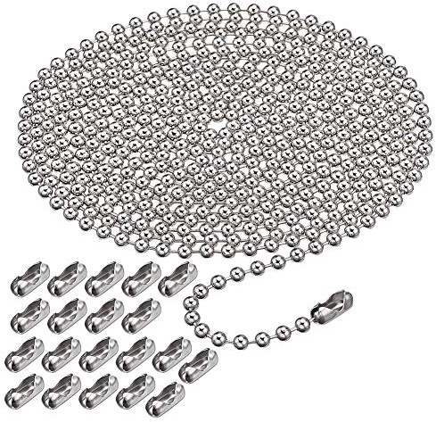 16.4 Feet Ball Bead Chain, Metal Roller Blind Beaded Pull Chain Extension with Connector Beaded Ball Roller Chain Keychain with 20 Matching Connectors (4.5 mm, Silver）
