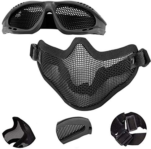 EMAGEREN Airsoft Masken Faltbare halbe Gesichtsschutz Maske Mesh Maske Schutzmaske mit Softair Schutzbrille Klar Stahl Maske Schutzbrille Militärschutzmaske für Halloween Cosplay Softair Paintball CS