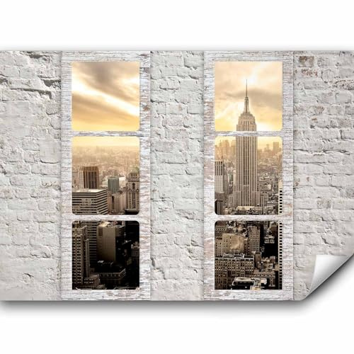 murando Fototapete selbstklebend Fenster nach New York 343x256cm Foto Tapete Tapetenfolie Möbelfolie Wandverkleidung Wandtapete Motivtapeten Bildtapete Wohnzimmer 3d Effekt Stadt Skyline Manhattan