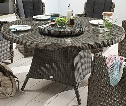 Beauty.Scouts Outdoor Collar Edition DEST Tisch Honey, Vintage grau, 150 Ø x 76 cm, mit Glasplatte + Drehscheibe, Gartentisch, Garten, Terrasse, Balkontisch, Terrassentisch