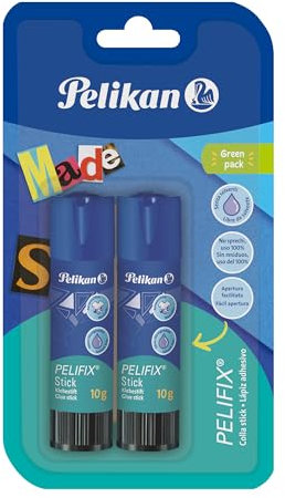Pelikan Pelifix, Colla Stick 10g, Colla Trasparente, Senza Solventi, Lavabile, Sicura per i Bambini, per la Scuola, Lavoretti, Carta Cartoncino e Fotografie, Confezione da 2 Pezzi
