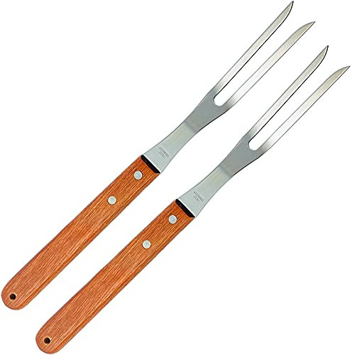 VOJACO Tranchiergabeln aus Edelstahl, 33 cm, mit Holzgriff, robuste Metall-Gabeln zum Grillen, Braten, Servieren, 2 Stück