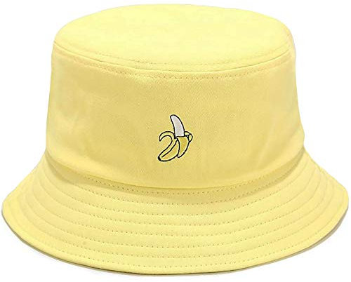 XYIYI Bananen Gelb Embroidered Fischerhüte Mode Strand Sonnenhut Fischerkappe für Damen Jugendliche