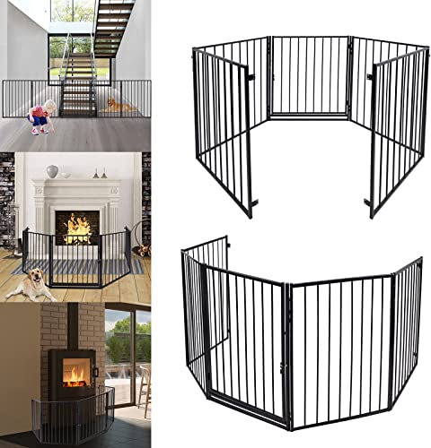 UISEBRT Barrière de Sécurité Enfant 305cm - Stable Pliable Barrière de protection cheminée , Grille de protection en 5 éléments , Noir