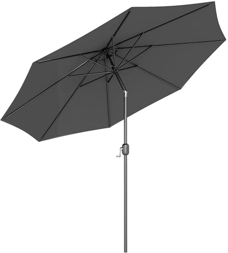Outsunny 3(m) Garden Parasol Umbrellas, Outdoor Sun Shade with 8 Ribs, Tilt and Crank Handle for Balcony, Bench, Garden, Dark Grey