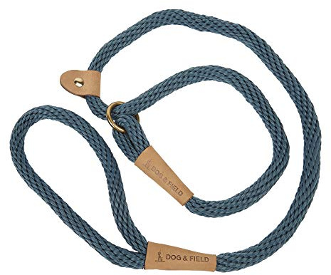 Dog & Field Lux Woven Slip Lead - Teal, 1.2m for Dogs. Soft Braided Rope With Brass Fittings & Leather Bindings. Training Lead, No Collar or Harness Needed, One Size
