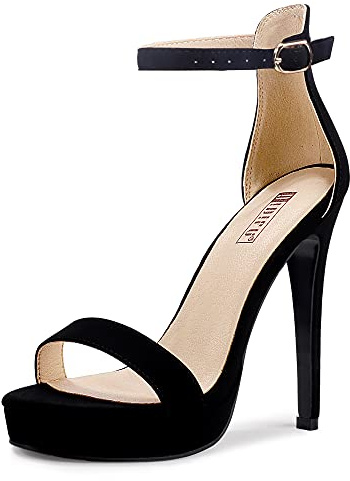 IDIFU Women's Stiletto High Heel Sandals Platform Open Toe Ankle Strap Dress Shoes for Women Bride Ladies in Wedding Bridal Party Homecoming (Black Nubuck, 8.5 M US)