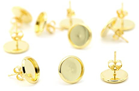 NaturSchatulle Ohrstecker Fassung Cabochon 10mm Rohlinge Gold 5 Paar Ohrringe Schmuck Basteln DIY Schmuckherstellung Nickelfrei (10mm)