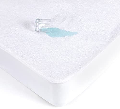 Coprimaterasso Matrimoniale Cotone Impermeabile 160 x 190/200 cm, Proteggi Materasso in Morbida Spugna con Angoli, Anallergico Antiacaro e Antibatterico, Bianco