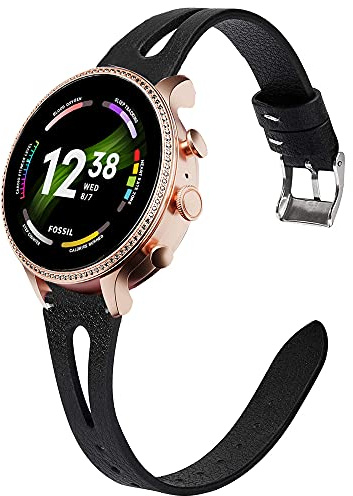 LvBu Armband Kompatibel mit Fossil Gen 6 damen, Quick Release Leder Classic Ersatz Uhrenarmband für für Fossil Gen 6 42mmSmartwatch (Schwarz)