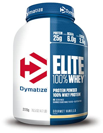 Dymatize Elite 100% Whey Gourmet Vanilla 2170g - High Protein Low Sugar Powder + Whey Protein and BCAAs