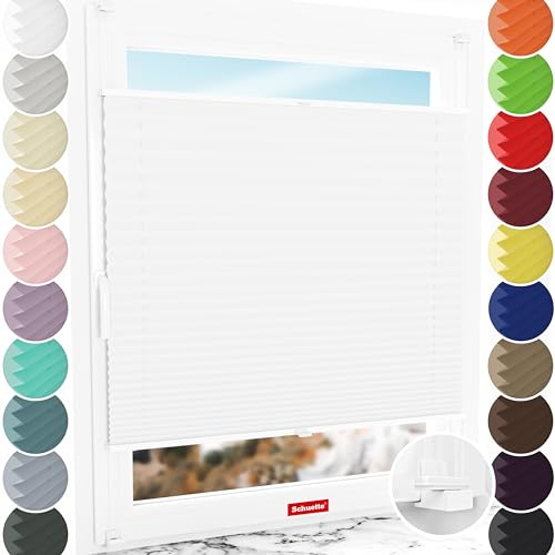 Schuette® Plissee ohne Bohren ● Thermo Kollektion: White Day (Weiß) ● 105x200cm (Breite x Höhe) ● Suprafix Faltrollo X Klemmfix Rollo ● Blitzschnelle Montage inkl. Video