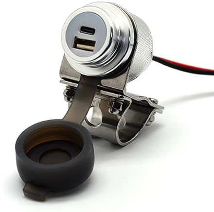 Cliff Top 36W PD USB-C und QC 3.0 Aluminium Motorrad Lenker USB Ladegerät für 7/8 Zoll und 1 Zoll Lenker - Verhindert Batterieentleerung (Silber)
