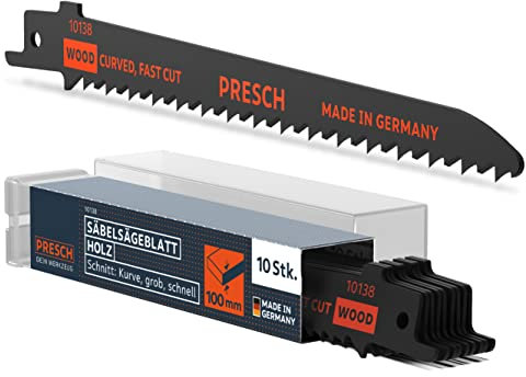 Presch Lame per sega a gattuccio per legno 130 mm 10 pezzi - Taglio curvo 6-100 mm - Lame per legno, coltelli da cucina e altro. - Set di lame per sega con scatola