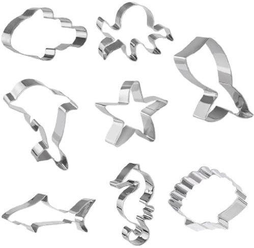 Ausstechformen Set, 8 Stück Ausstecher Plätzchenformen Ozean Kreatur Keksausstecher Edelstahl Delphin Seestern Muscheln Seepferdchen Clownfisch Hai Meerjungfrau Schwanz