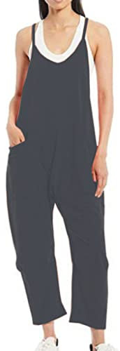 BRONG Latzhose Damen Arbeitshose Lose Ausgebeult Ärmellose Overalls Frauen Einstellbar Lätzchen Hose Damen Jumpsuit Langes Spielanzug Hose mit Großer Tasche Strampler Schwarz XXL