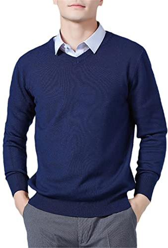 Vogrtcc Pull en cachemire mélangé pour hommes en tricot avec col en V pull en laine tricot pulls vêtements, Medium
