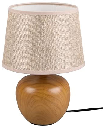 Reality Lampe de table LUXOR R50631035, céramique couleur bois, abat-jour beige, sans 1x E27