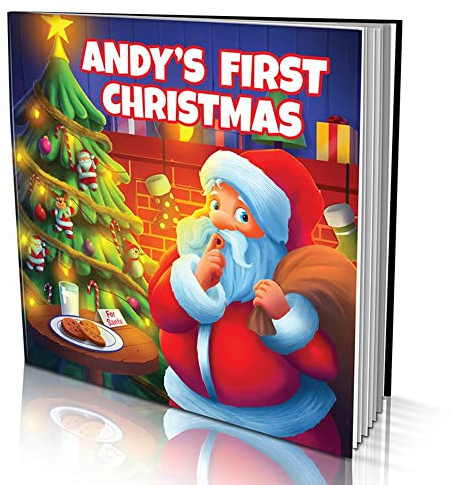 Personalised Story Book by Dinkleboo -First Christmas - for Kids Aged 0 to 8 Years Old - A Story About Your Child’s First Christmas - Soft Cover - Smooth, Matte Finish (20x20cm)