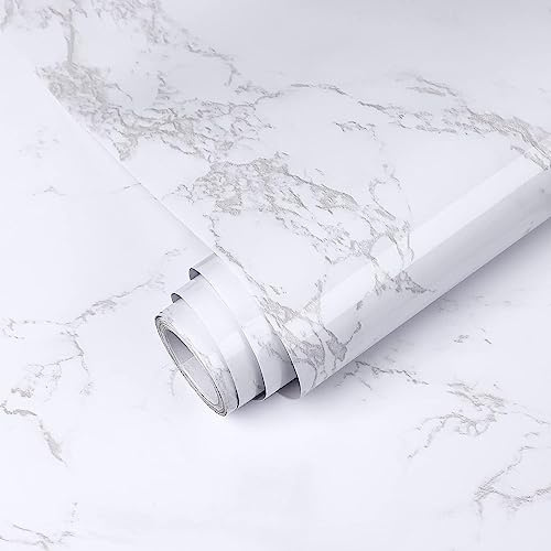 Decoroom Marble Wallpaper Self Adhesive Granite Grey/White 90X600cm | Sticky Back Plastic Marble Contact Paper Vinyl Film Roll Cover Kitchen Countertop Bedroom Renovation Furniture Stickers