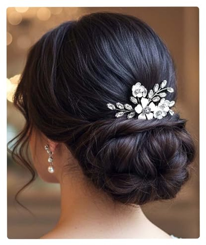 Flayem Hochzeit Haarnadeln Braut Blume Haarschmuck Silber Kristall Haarspangen(1Stück)