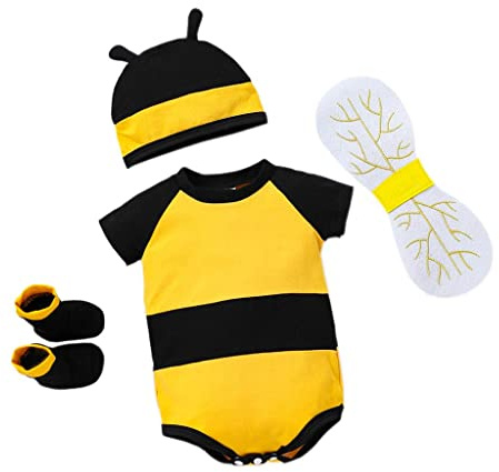 Lito Angels Deguisement Body Barboteuse Abeille avec Ailes, Chaussettes et Chapeau pour Bebe Garcon Filles Taille 0 à 12 mois, Jaune Noir
