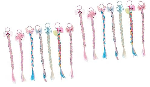 FRCOLOR 14stücke Teiliges Set Farbige Geflochtene Haarverlängerungen Mit Haargummis Für Mädchen Party-haaraccessoire Für Geburtstagsfeiern Und Festliche Anlässe