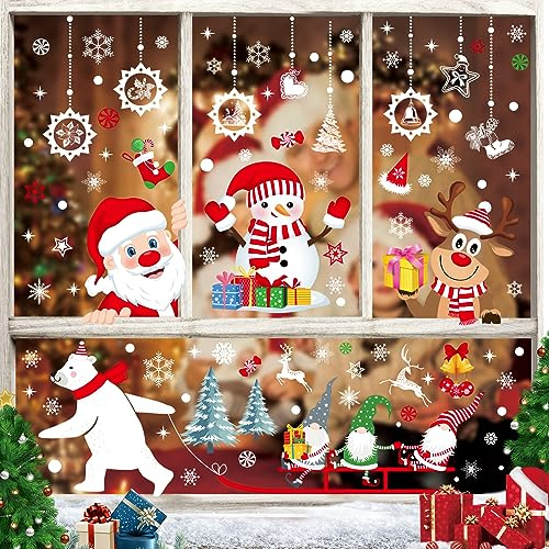 Baynetin 289 Stück Fenstersticker, Doppelseitige Wiederverwendbare Statisch Haftende PVC Aufkleber für Weihnachten Dekoration (10 Blatt, 20x30cm)