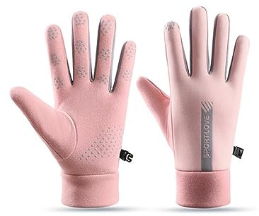 TONONE Touchscreen Handschuhe Radsporthandschuhe Herren Damen rutschfest Winddicht Fahrradhandschuhe Winterhandschuhe（Rosa）
