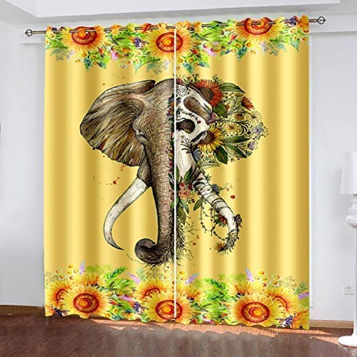 Vorhang, Kinderzimmer, 3D Tierischer Elefant 140(B) X160(H) cm Kindervorhänge Mit Ösen, Polyestervorhänge, Wärmeschutzvorhang, Blickdichter Vorhang Mit Ösen, Kindervorhänge Für Wohnzimmer, Schlafzi