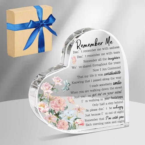 ORIGACH Rose and Butterfly Remember Me Heart Memorial Gift Acrylic Sympathy Condolence Gift Remembrance Gift for Loss of Loved One Funeral Graveside Centerpieces 10x10cm