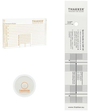 THAKKER Set 01 - Ausrichtungsset mit Azimut, Libelle und Überhangschablone für Plattenspieler