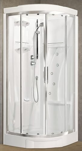 Novellini New Holiday R90 Hammam 90x90 cm Cabina Doccia Multifunzione Semicircolare Scorrevole Angolo Miscelatore Meccanico Vetro Trasparente Profilo Silver Idromassaggio Sauna Asta Altezza 225,5 cm
