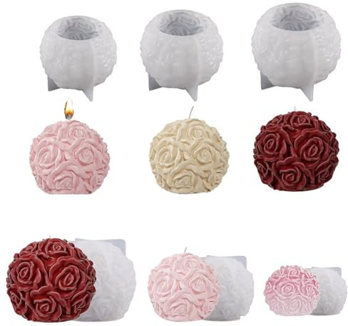 3pcs Molde de Vela de Bola de Rosa,3D Rosenkugel Kerzenform Molde,forma de bola de rosa,Para Manualidades, Aromaterapia, Cera De Abejas