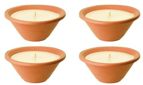 Juego de 4 cuencos de llama para exteriores, velas de terracota, perfectas para tu jardín, juego de 4 unidades, 6 horas de combustión, 15 x 5,9 cm