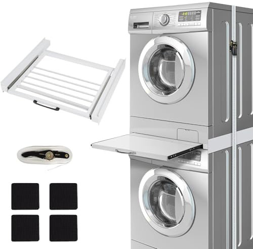 Cadre de connexion avec porte-serviettes extensible en acier - 61 x 55 cm - Charge maximale 100 kg - Cadre intermédiaire universel pour machine à laver et sèche-linge - Accessoires de sèche-linge -