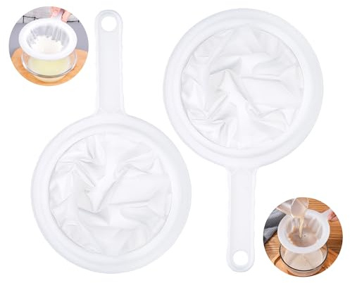 2 Pieces Mesh Strainer, 100/400 Mesh Kitchen Sieve Plastic Household Sieve Fine with Handle Hook, Food Filter for Soy Milk Juice Coffee