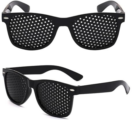 Nodcows 2er Pack Rasterbrille, Lochbrille für Augentraining und Entspannung, Gitterbrille Pinhole Glasses Schwarz Pin-hole-brille, Gitter-Brille mit faltbaren Bügeln Zum Augenentspannungstraining