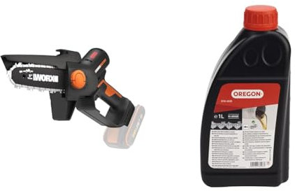 WORX NITRO - Elagueuse - Mini tronçonneuse sans fil 20V - Lame de 12 cm - WG325E.9 & Oregon - Huile pour Chaîne et Guide-Chaîne de Tronçonneuse, 1 L