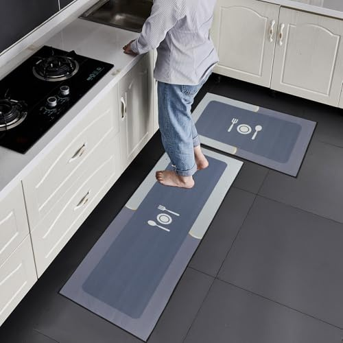 7VSTOHS Lot de 2 Tapis de Cuisine Antidérapants, Tapis de Cuisine Lavable, Absorbe l'eau et l'huile Tapis de Cuisine, pour Couloir, Salle à Manger, Entrée et Tapis de Porte, 43x75 + 43x120 cm