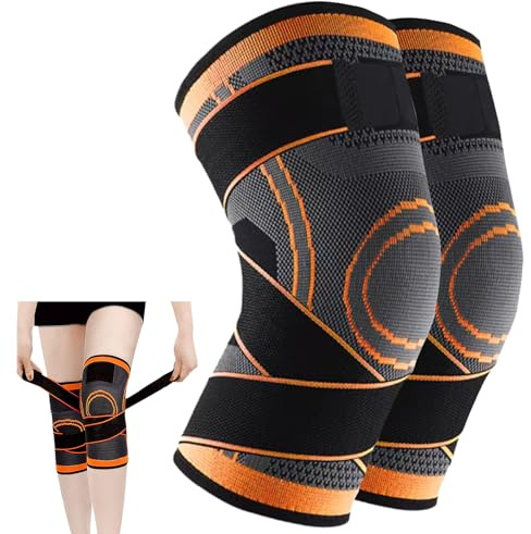 Bonplus BP Rodillera Menisco y Ligamento, 2 Piezas Rodilleras Deportivas, Para Hombres y Mujeres, Rodilleras para Correr, Ortopédica Ajustable, Perfecto para Tendinitis, Rodillera Routliana (X-Large)