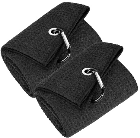 XDGBGFN 2 confezioni di asciugamani da golf in microfibra, 30 x 50 cm, con clip a moschettone da appendere alla borsa da golf per golf, palestra (nero)