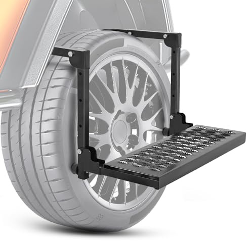 Nilight Faltbare robuste Reifenstufe für LKW, SUV und Wohnmobil, rutschfeste Stahloberfläche, verstellbar für Reifen von 25,4 cm bis 35,6 cm, bis zu 158,8 kg, anzupassen,