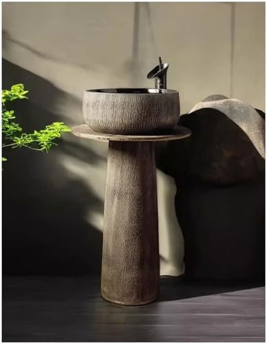 SnamicE Lavabo de Pedestal Independiente para baño de Hotel, Lavabo artístico para baño, Lavabo de Pedestal de cerámica de Lujo, Lavabo Redondo, Lavabo de Pedestal, Lavabo de CER,D-Without Mirror